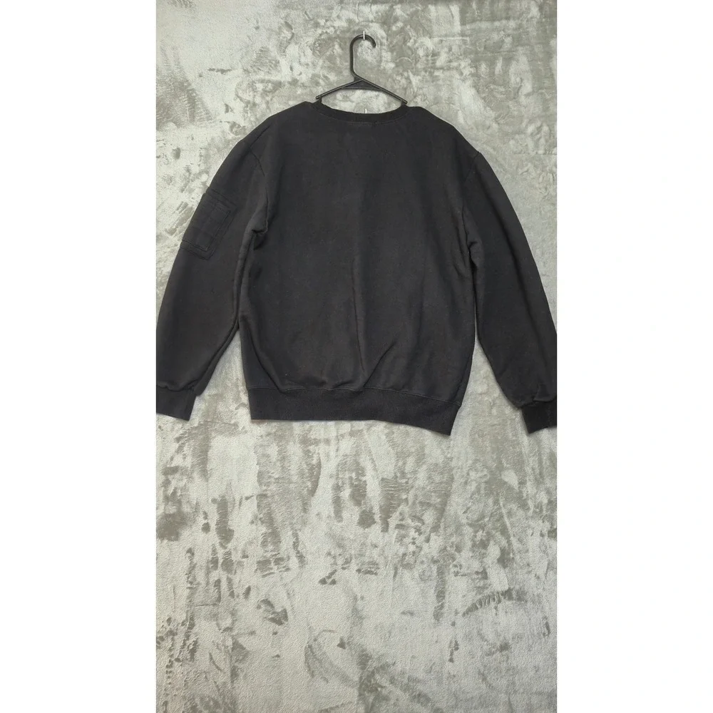 MR Made in Korea Mens Black Crewneck Sweatshirt Utility Sleeve Pocket Large